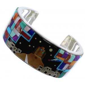 Multicolor Silver Native American Pueblo Design Bracelet TX40348