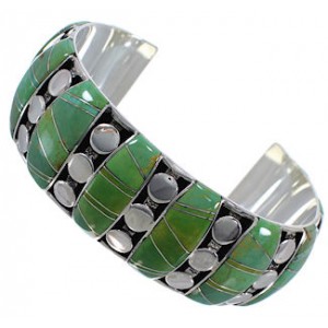 Sterling Silver Turquoise Inlay Well-Built Cuff Bracelet TX40593