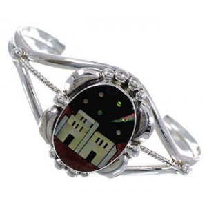 Multicolor Native American Village Design Silver Cuff Bracelet TX40633
