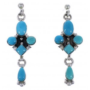 Southwest Silver Turquoise Post Dangle Earrings AX49306