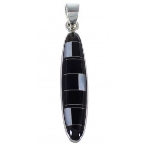 Black Jade And Mother Of Pearl Inlay Silver Slide Pendant NS42686