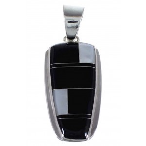 Silver Black Jade Mother Of Pearl Inlay Jewelry Slide Pendant RS42776 