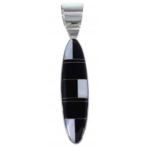 Black Jade Mother Of Pearl Inlay Sterling Silver Slide Pendant NS42690