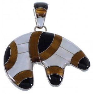 Multicolor Inlay Sterling Silver Bear Whiterock Pendant AS33293