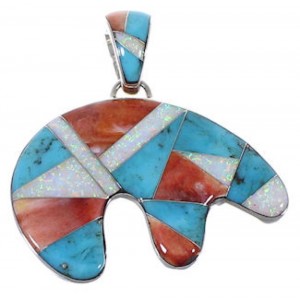 Turquoise Multicolor Sterling Silver Bear Whiterock Pendant AS33330 
