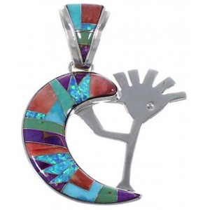 Sterling Silver WhiteRock Multicolor Inlay Kokopelli Pendant RS36146