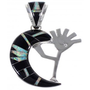 Whiterock Midnight Sky Silver Black Opal Kokopelli Pendant RS36152