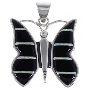 Genuine Sterling Silver Opal And Black Inlay Butterfly Pendant RS39285