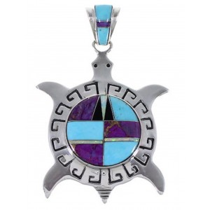 Turquoise And Multicolor Turtle Sterling Silver Pendant AS35159