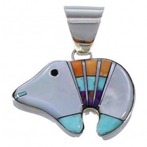 Sterling Silver Turquoise Multicolor Bear Pendant Jewelry RS41007 