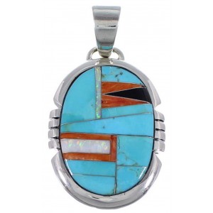 Turquoise And Multicolor Inlay Sterling Silver Pendant DS39481