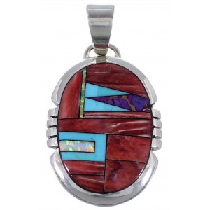 Turquoise Opal Multicolor Inlay Sterling Silver Pendant DS39459