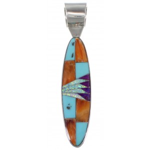 Turquoise And Multicolor Inlay Genuine Sterling Silver Pendant AS34375