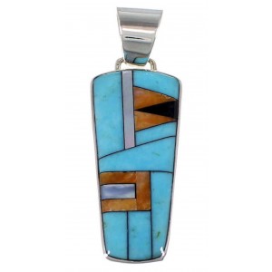 Genuine Sterling Silver Turquoise And Multicolor Inlay Pendant RS42795