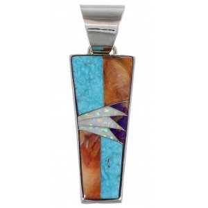 Turquoise And Multicolor Inlay Sterling Silver Pendant AS34463