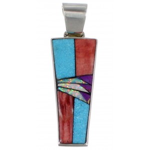 Multicolor Inlay Sterling Silver Jewelry Slide Pendant AS34468