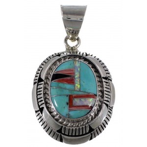 Sterling Silver Turquoise And Multicolor Inlay Pendant AS34504