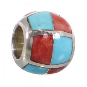 Red Oyster Shell Turquoise Inlay Sterling Silver Bead Pendant AS32348