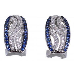 Sterling Silver Blue White CZ Post Earrings Jewelry AS55257
