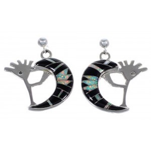 Whiterock Midnight Sky Silver Black Opal Kokopelli Earrings RS36136