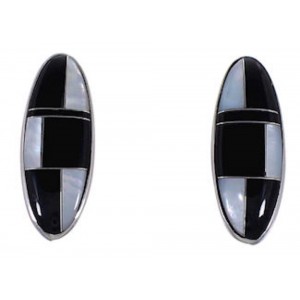 Sterling Silver Black Jade Mother Of Pearl Inlay Post Earrings NS42323