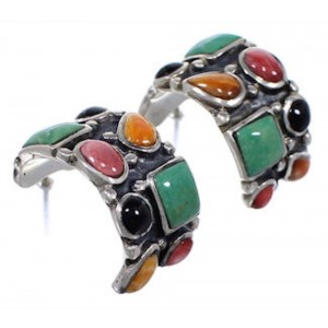 Multicolor Inlay Whiterock Sterling Silver Post Hoop Earrings NS39490 