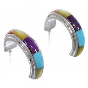 Genuine Sterling Silver Multicolor Turquoise Hoop Earrings RS41624 