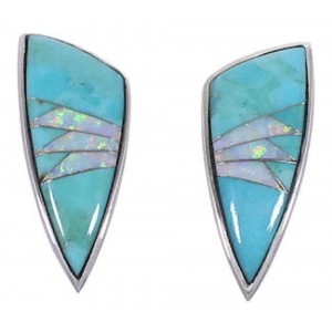 Sterling Silver Jewelry Turquoise and Opal Post Earrings RS32364