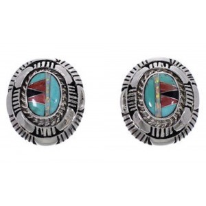 Multicolor Inlay And Sterling Silver Post Earrings AS34551