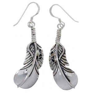 Jet And Opal Inlay Sterling Silver Feather Earrings Jewelry AS54872