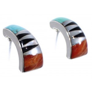 Turquoise Multicolor Inlay Sterling Silver Post Earrings RS39398