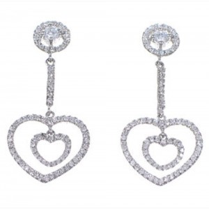 Sterling Silver Cubic Zirconia Post Dangle Heart Earrings DS55180