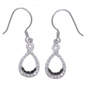 Sterling Siver White Black Cubic Zirconia Hook Dangle Earrings AS55288