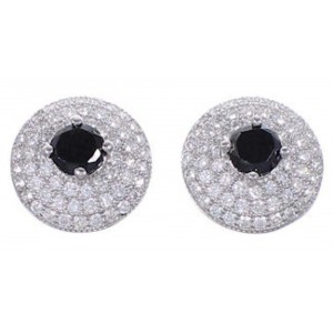 Black White CZ Sterling Silver Post Earrings Jewelry AS55259