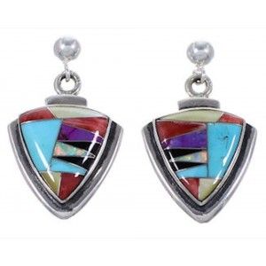 Turquoise Multicolor Sterling Silver Post Dangle Earrings RS39815