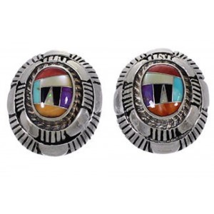 Multicolor Inlay Genuine Sterling Silver Jewelry Post Earrings AS34561