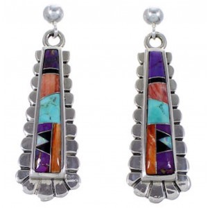 Sterling Silver Turquoise Multicolor Post Dangle Earrings RS39657