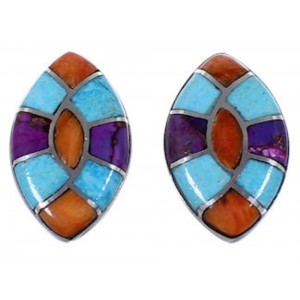 Sterling Silver and Turquoise Multicolor Inlay Post Earrings RS32398