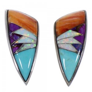 Multicolor Inlay and Genuine Sterling Silver Post Earrings RS32376