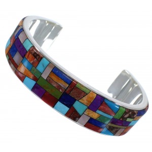 Multicolor Inlay And Silver Cuff Bracelet TX39721