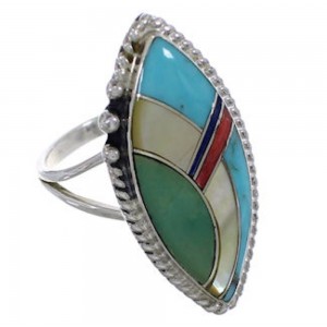 Multicolor Inlay Sterling Silver Southwest Ring Size 7-1/4 UX33659