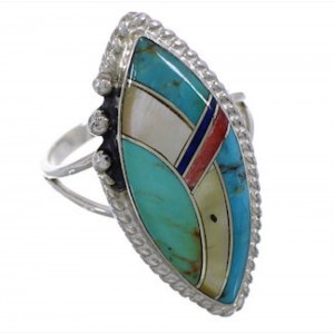 Southwest Sterling Silver And Multicolor Inlay Ring Size 4-3/4 UX33672