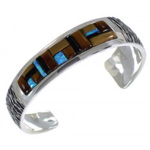Silver And Multicolor Inlay Southwestern Cuff Bracelet PX38948