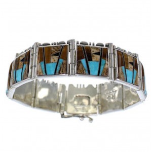 Tiger Eye And Multicolor Inlay Silver Link Bracelet BW71220