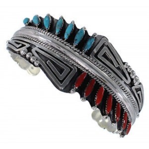 Turquoise And Coral Sterling Silver Cuff Bracelet FX28082