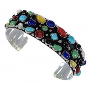 Southwest Sterling Silver Multicolor Cuff Jewelry Bracelet VX37768