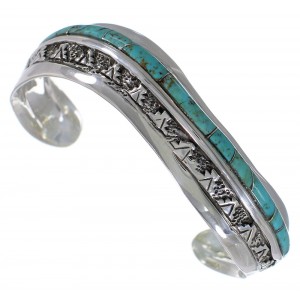 Southwest Sterling Silver And Turquoise Inlay Bracelet TX39409