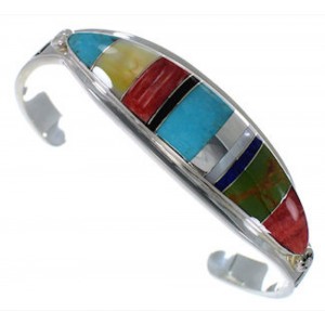 Southwest Water Wave Sterling Silver Multicolor Bracelet VX37595