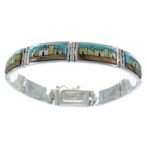 Sterling Silver Native American Village Design Link Bracelet GS62418