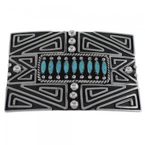 Southwest Authentic Sterling Silver And Turquoise Belt Buckle PX29151